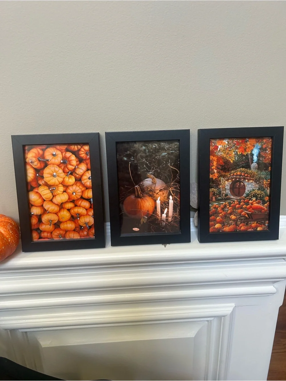 Autumn Pumpkin Wall Art Set - Black Frames 4x6